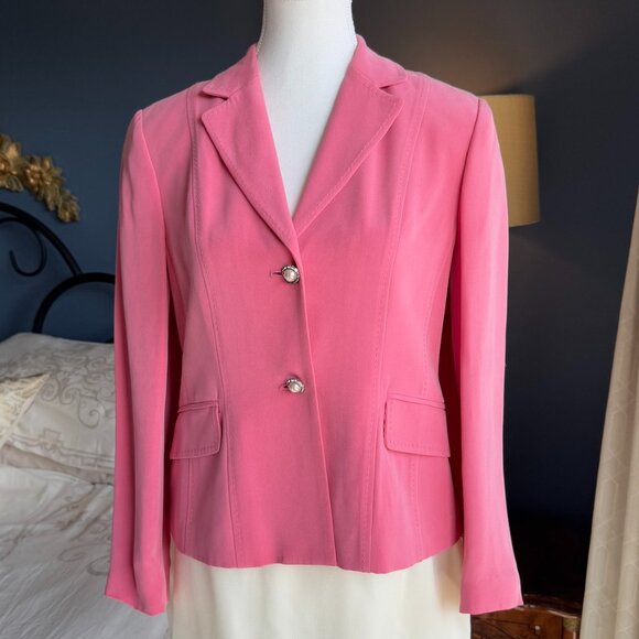 100% Silk Pink Blazer With Pearly Bling Buttons - Picture 2 of 12